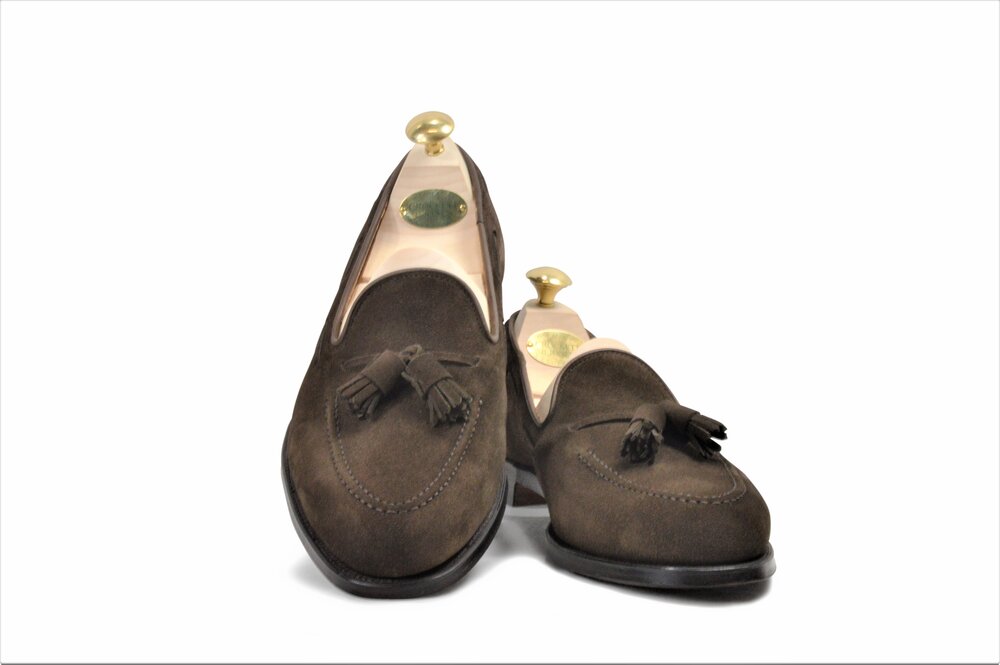 Crockett and Jones Cavendish dark Brown Suede Tassel Loafer — Sky Valet  Shoes